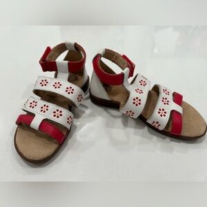 UGGS• red/white/flowers Leather Velcro Strap Sandal• Size 10 child
